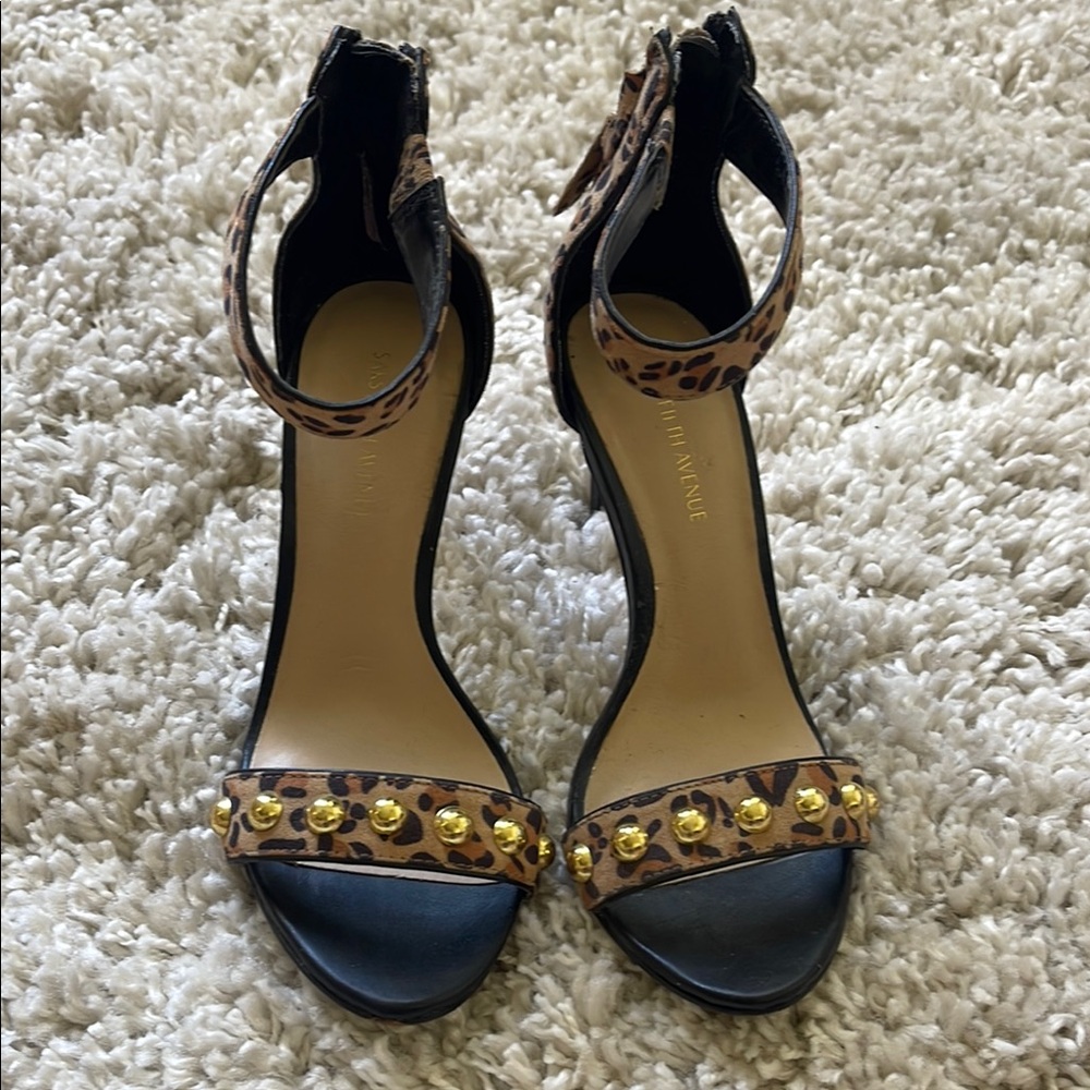 Saks Fifth Avenue Leopard Print Heels with Gold Studs